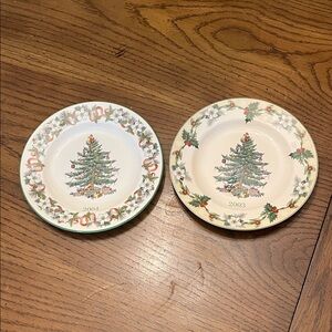 Festive Spode 2003 and 2004 Christmas Tree Collector Plates Set